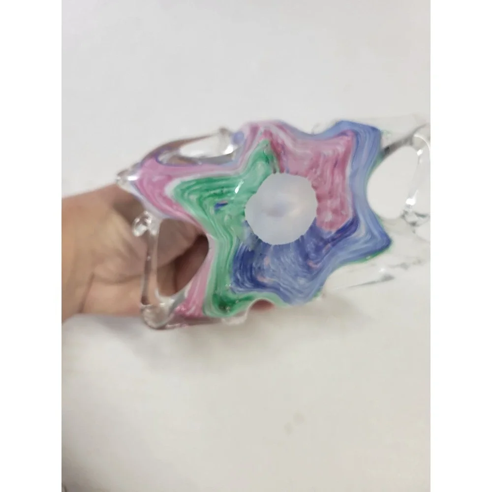 Vintage Art Glass Basket Swirl Murano Hand Blown Star Base 5.5 Inch